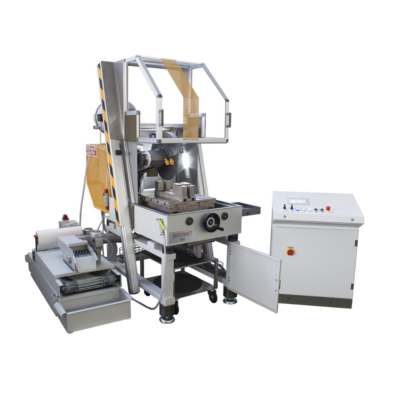 Troncatrice Secomet 400 500 600 con struttura in acciaio verniciato e vasca inox