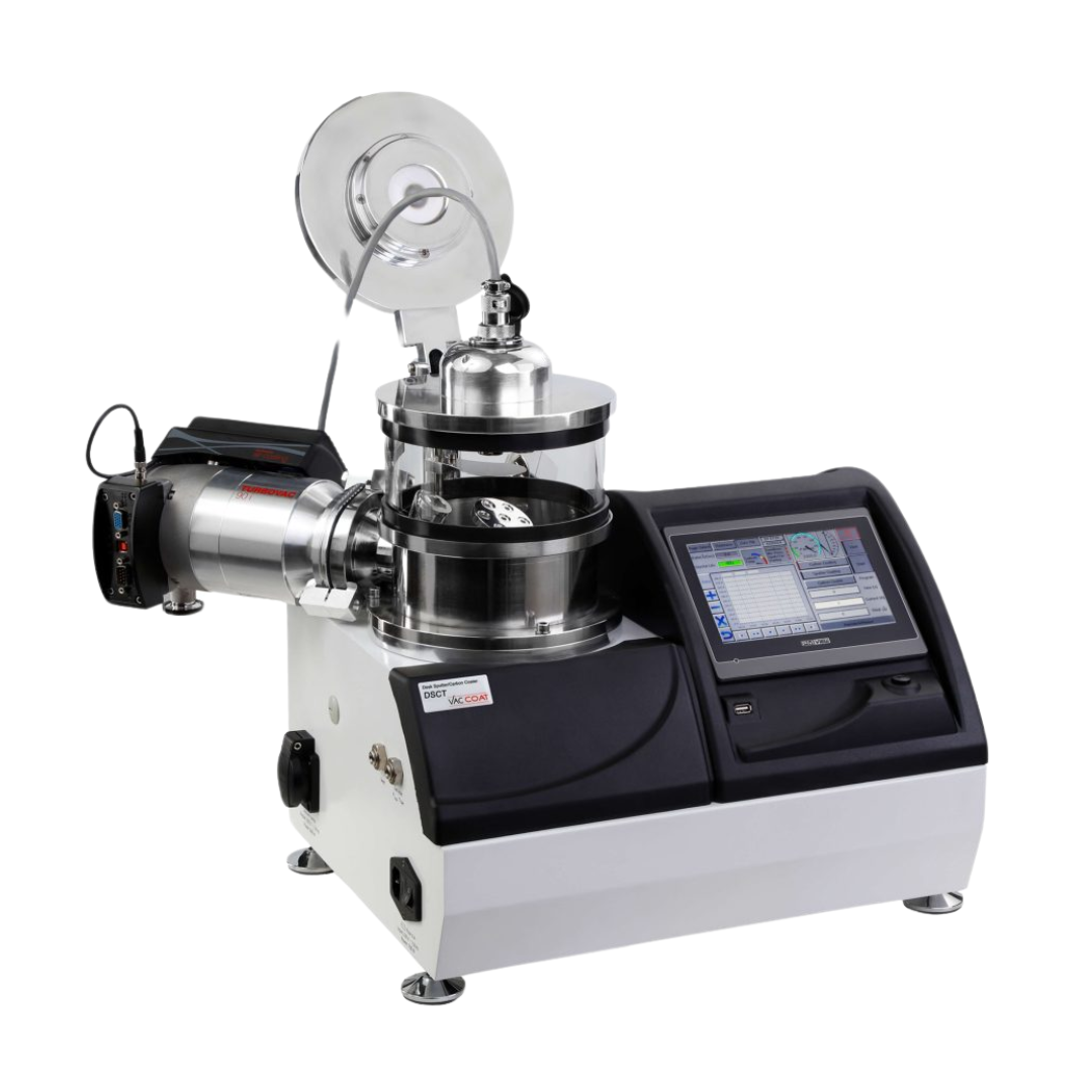 DSCT sputter e carbon coater ad alto vuoto, con testine intercambiabili, per preparazione di campioni SEM con film sottili e uniformi