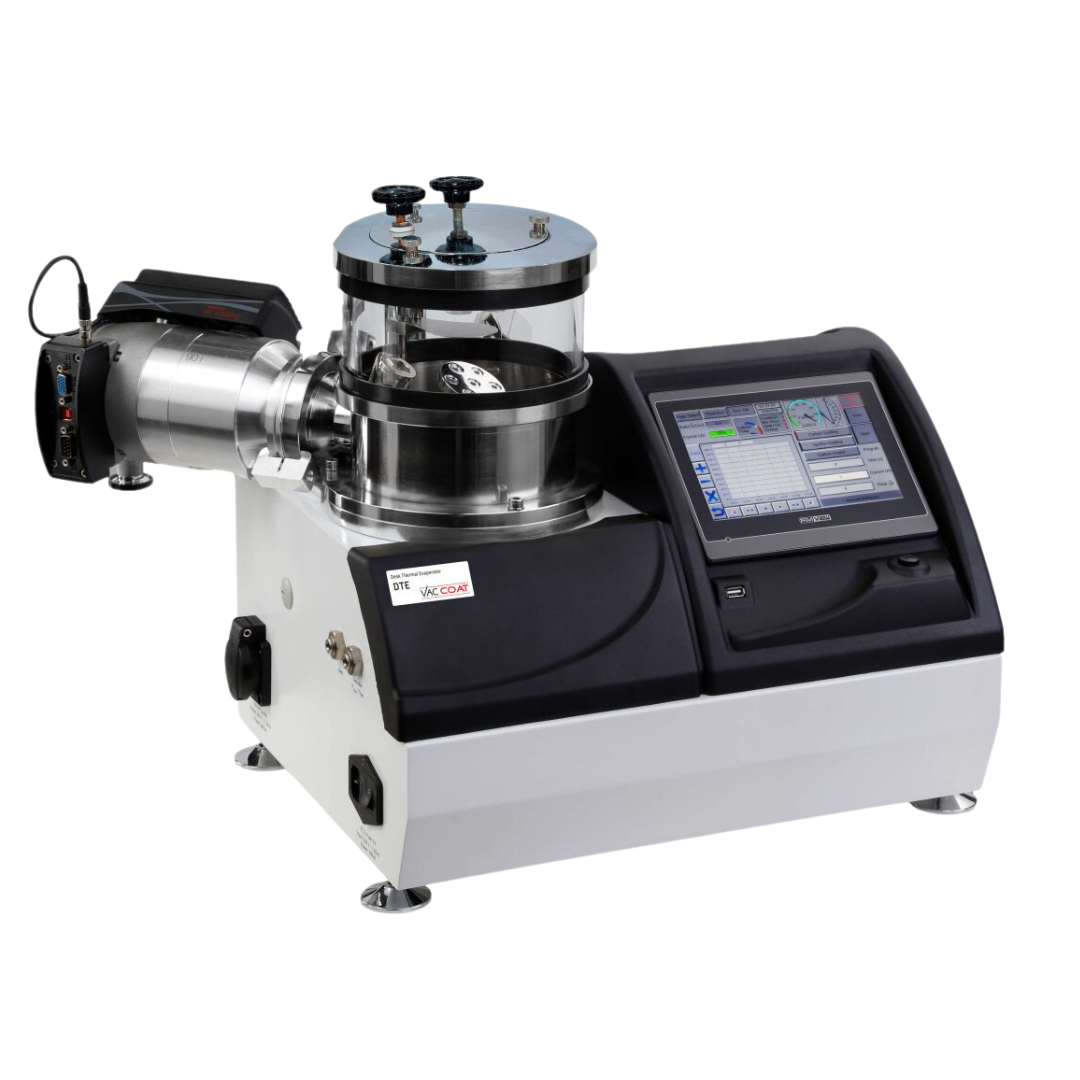 Evaporatore termico da tavolo DTE per la deposizione controllata di film sottili su substrati. Sistema compatto e ad alto vuoto, ideale per SEM.
