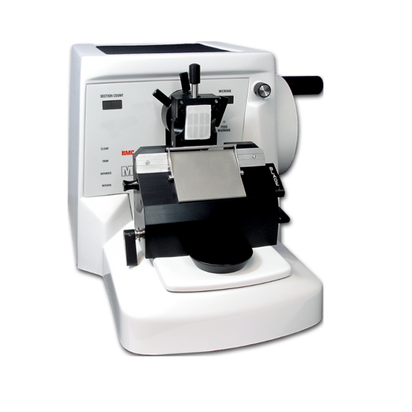Microtomo rotativo manuale MR2, strumento affidabile per istologia e preparazione di materiali, con avanzamento elettronico e sezionamento preciso.