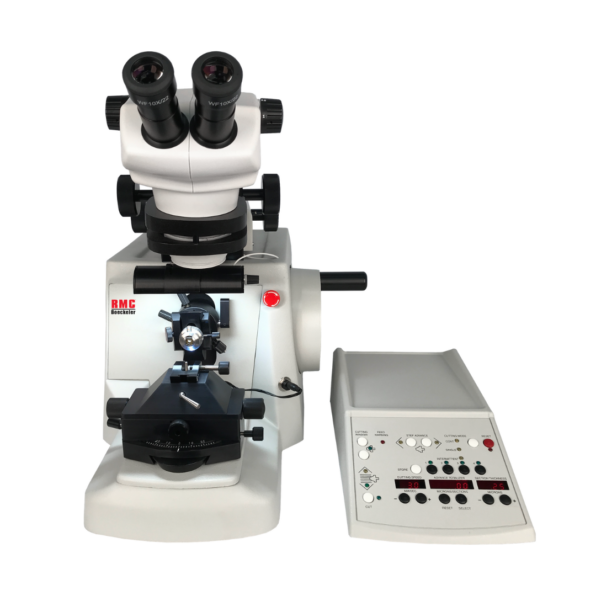 MT990, microtomo rotativo automatizzato per sezionamenti precisi di paraffina, plastica e campioni duri, con controllo digitale e modalità programmabili.