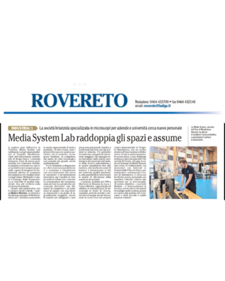 Media System Lab citata dalla stampa in trentino per la sua crescita e innovazione.