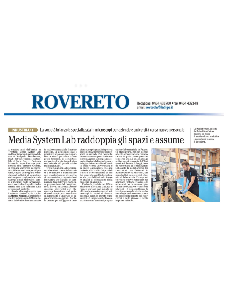 Media System Lab citata dalla stampa in trentino per la sua crescita e innovazione.